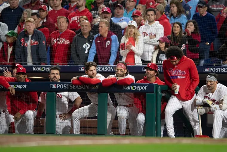 The Phillies and their fans watch the action in the eighth inning of Game 7 of the NLCS. The Phillies failed to score a run after the fourth in a 4-2 loss to the Diamondbacks.