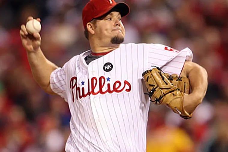 Joe Blanton pitches in the 1st inning of Game 4 of the 2009 World
Series at Citizens Bank Park. (Yong Kim / Staff Photographer)