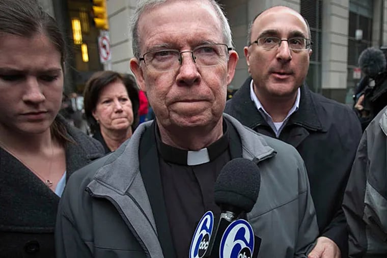 Monsignor William Lynn leaves the Criminal Justice Center yesterday in Center City. He served 18 months of a three- to six-year prison sentence. (Alejandor A. Alvarez/Staff)