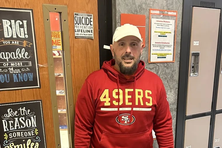 A South Jersey teacher donned a 49ers jersey after losing an Eagles game  bet with a student