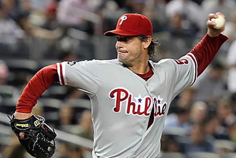 Jamie Moyer allowed just two runs in eight innings of work as the Phillies beat the Yankees, 6-3. (AP Photo/Seth Wenig)