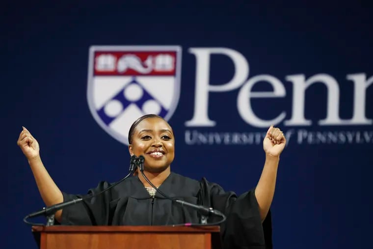 "Abbott Elementary" creator Quinta Brunson delivered the keynote address at the Penn Graduate School of Education commencement ceremony at the Palestra in Philadelphia on Saturday to uproarious laughter and applause.