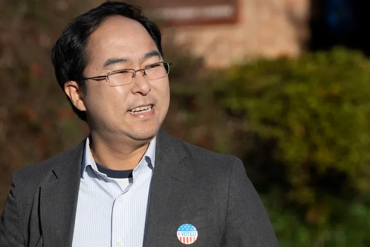 Congressman Andy Kim representing the Third Congressional District of New Jersey, smiles after casting g his vote at a pooling hall in Moorestown, N.J. Tuesday, November 8, 2022.