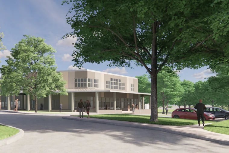 A rendering of the proposed city health center on the Friends Hospital campus in Northeast Philadelphia.