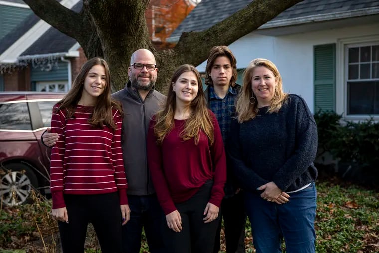 Maureen and Vince Yevoli with their kids (from left), Amelia, 17, a junior at St. Basil’s Academy; Madelyn, 19, a sophomore at Binghamton University; and Nico, 15, a sophomore at Bishop McDevitt.