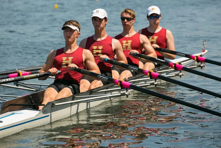 Haverford School rowers compete in last year’s Stotesbury Cup Regatta on the Schuylkill.