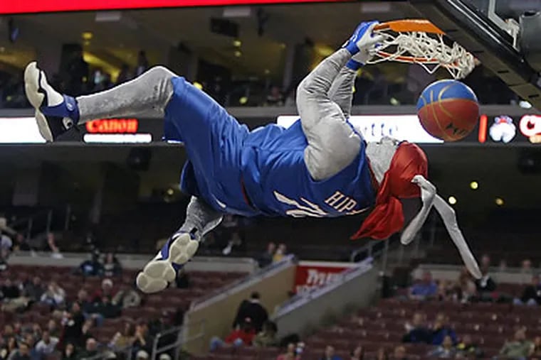 The 76ers will announce today that Hip Hop, the never-beloved mascot, has been put out to pasture. (Steven M. Falk/Staff file photo)