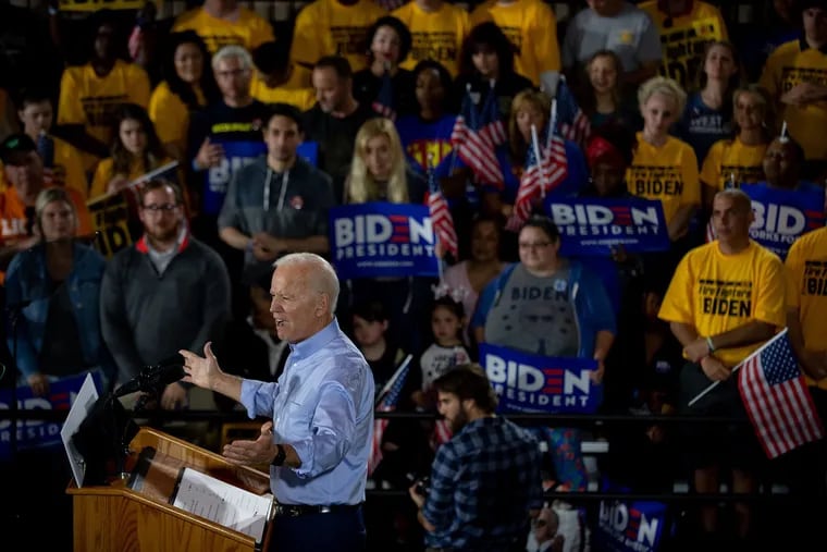 Former U.S. Vice President Joe Biden speaks at a campaign rally at Teamsters Local 249 Union Hall April 29, 2019 in Pittsburgh, Pa. Biden began his first full week of campaigning for president by speaking on how to rebuild America's middle class.