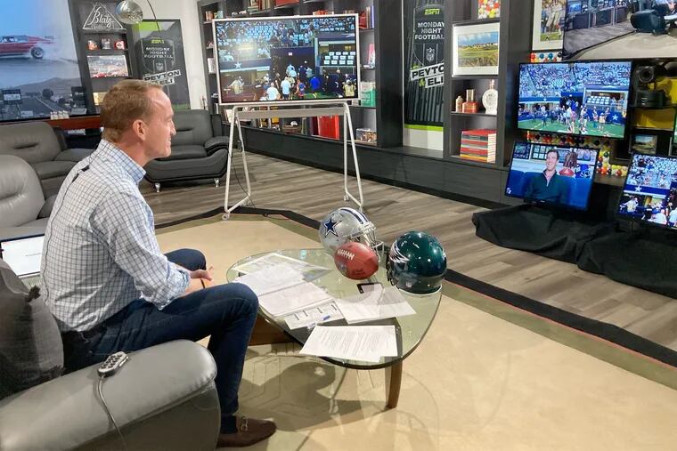 Peyton Manning calling the Eagles loss to the Cowboys in Week 3 on "Monday Night Football" along with his brother, Eli.