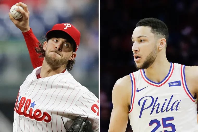 The Phillies and Aaron Nola (left) have gotten off to a slow start in terms of television ratings, while the Sixers and Ben Simmons have been a big television draw all season.