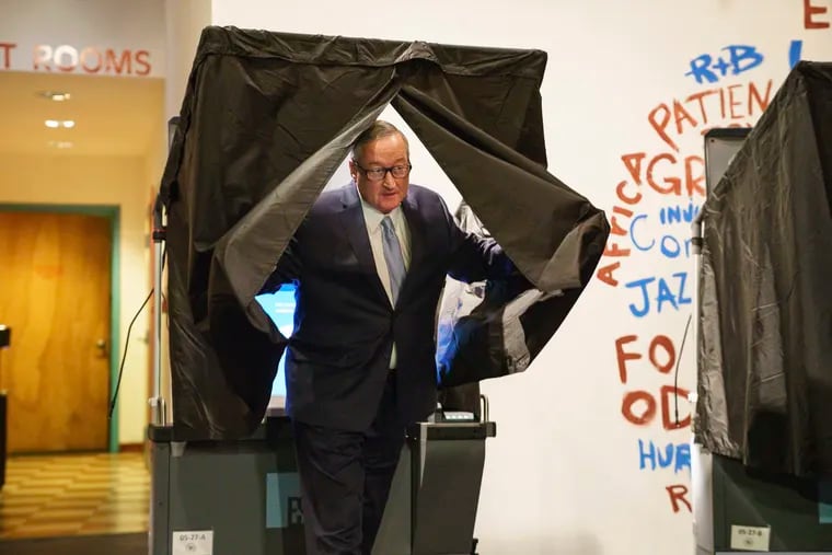 Philadelphia Mayor Jim Kenney exits a voting booth after voting on Election Day at the Painted Bride Theater in Philadelphia last week.