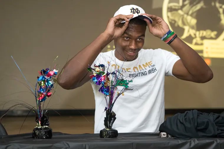 Imhotep Charter basketball player Elijah Taylor announced he will attend Notre Dame.