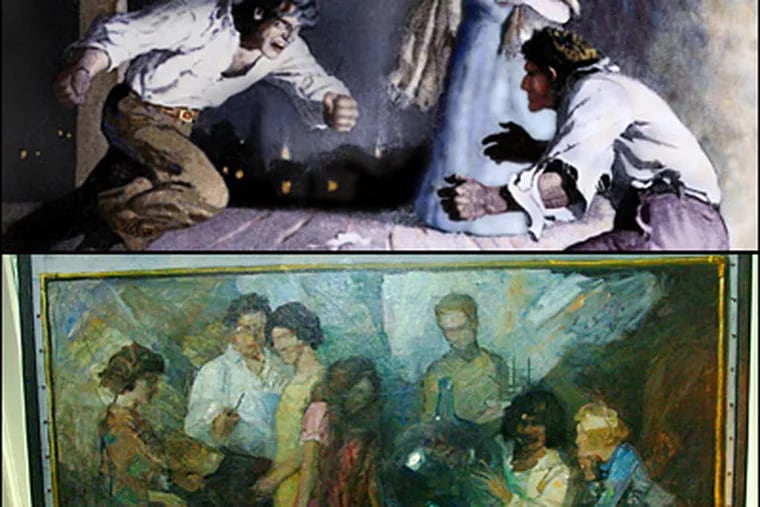Two paintings by Wyeth: Below, the unofficially titled "Study for Family Mural." On the same canvas but hidden underneath for decades is an illustration Wyeth had done for a magazine article. ( Clem Murray / Staff Photographer )
