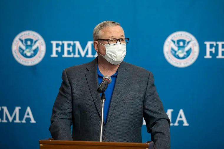 Mayor Jim Kenney speaks at a press conference on the operations of the Esperanza Community Vaccination Center in North Philadelphia on April 9.