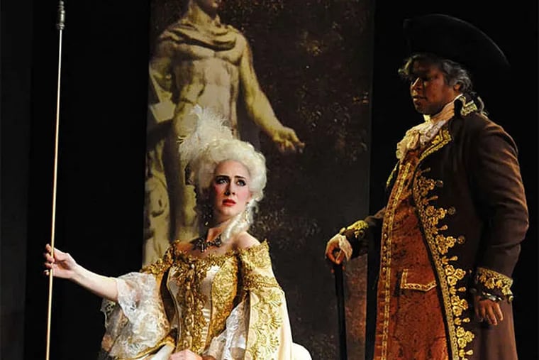 Sydney Mancasola as Manon and bass-baritone Musa Ngqungwana in the AVA's production of the Massenet work. Performances continue through May 10 at three area venues. (Paul Sirochman)