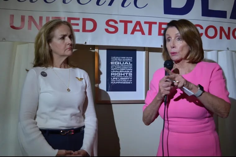 Congresswoman Nancy Pelosi speaks at a campaign kick-off event hosted by Representative-elect Madeleine Dean.
