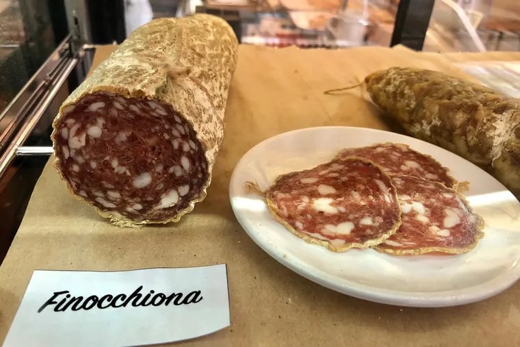 Finocchiona, a fennel-studded salami, is in the charcuterie case at Bower Cafe.