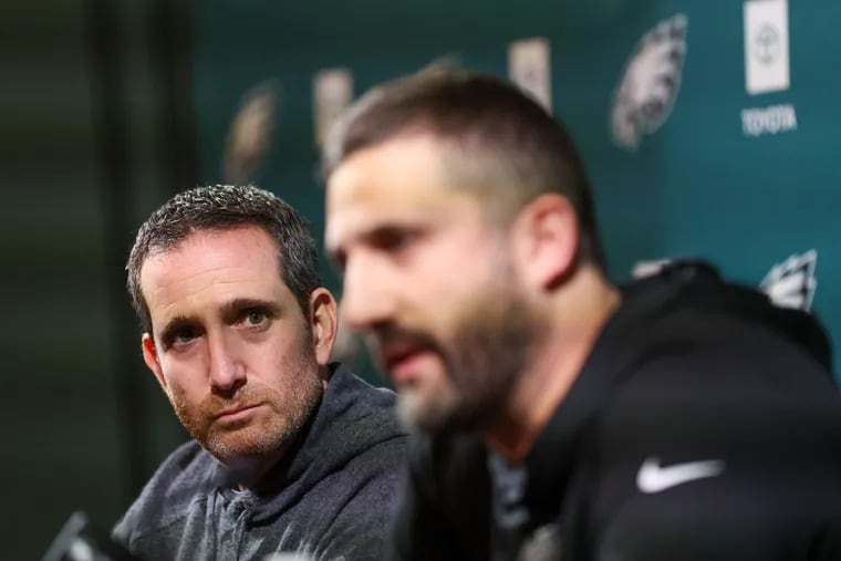 Howie Roseman (left) made a record number of trades during this year's NFL draft.