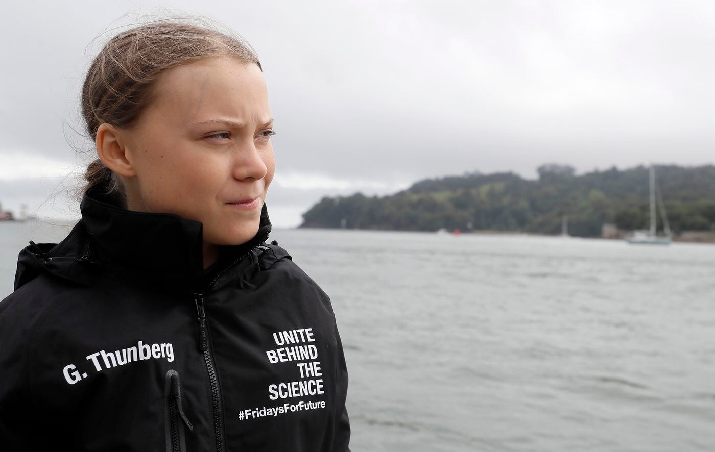 Climate change activist Greta Thunberg arrives to board the Malizia II boat in Plymouth, England earlier this month. The 16-year-old who has inspired student protests around the world will leave Plymouth, England, bound for New York in a high-tech but low-comfort sailboat.
