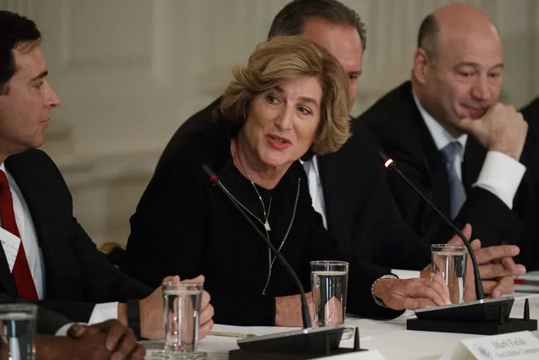 Campbell Soup CEO Denise Morrison, who retired abrupty Friday, spoke during a meeting between President Donald Trump and manufacturing executives at the White House in Washington last year.