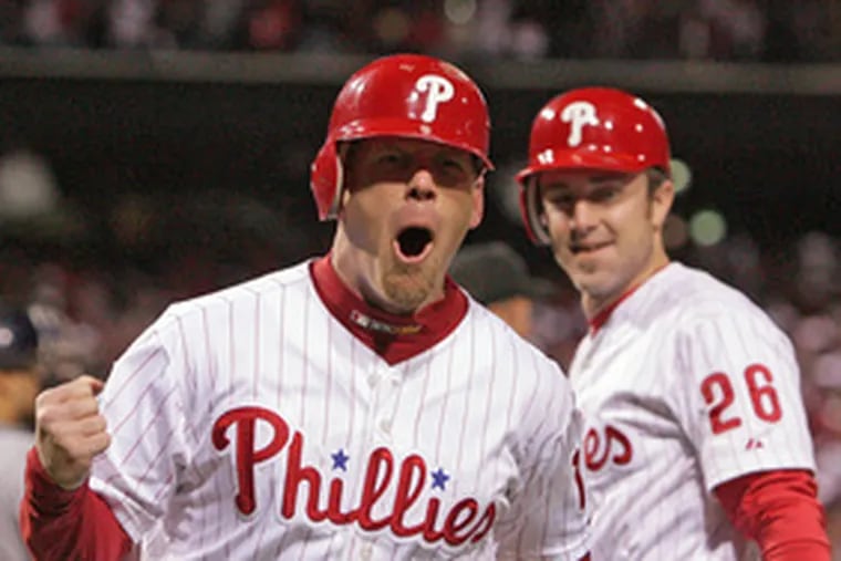 Geoff Jenkins is pumped after crossing the plate in the sixth.