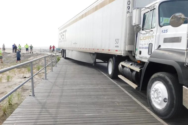 This tractor trailer got stuck on the boardwalk in Ventnor after a trip that started in Atlantic City.