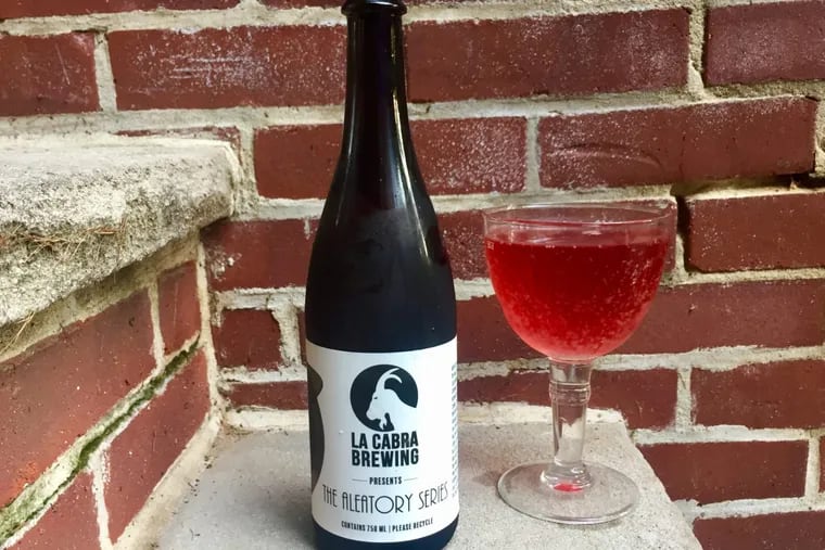 The Aleatory Series No. 1 from La Cabra Brewing, a tart saison infused with raspberries, was the first in La Cabra's new series of distinctive barrel-aged wild ales. Craig LaBan/Staff