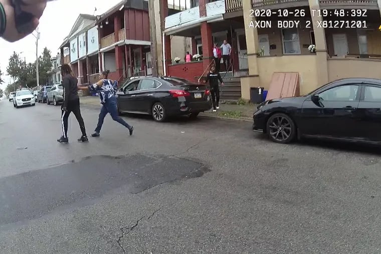 A still from the body camera footage from the fatal shooting of Walter Wallace, Jr.