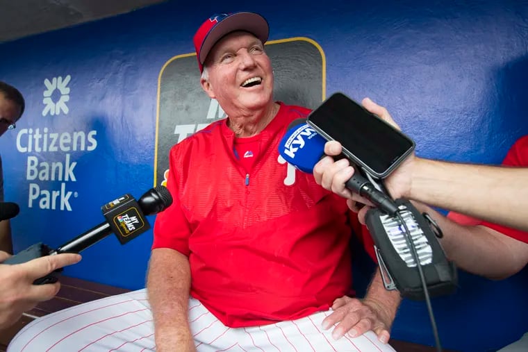 Charlie Manuel, in the Phillies dugout last August.