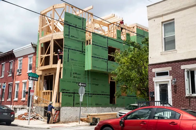 Construction was underway on a home at Bancroft and Reed Streets in South Philadelphia in May 2020. Philadelphia hopes to diversify its construction and development industries through the new Minority Developers Program.