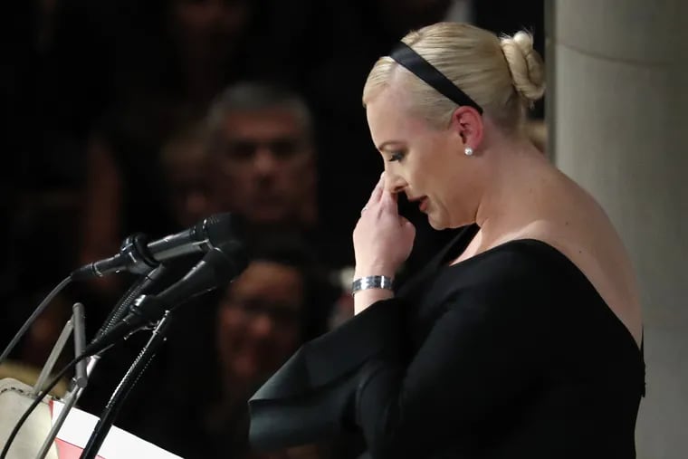 Meghan McCain speaks at a memorial service for her father, .Sen. John McCain, R-Ariz., at Washington Nationals Cathedral in Washington, Saturday, Sept. 1, 2018. McCain died Aug. 25, from brain cancer at age 81.