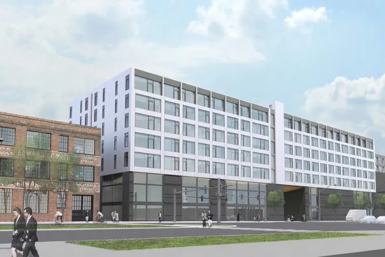 Artist's rendering of apartment and rock-climbing-gym project at 1100 N. Delaware Ave. in Fishtown.
