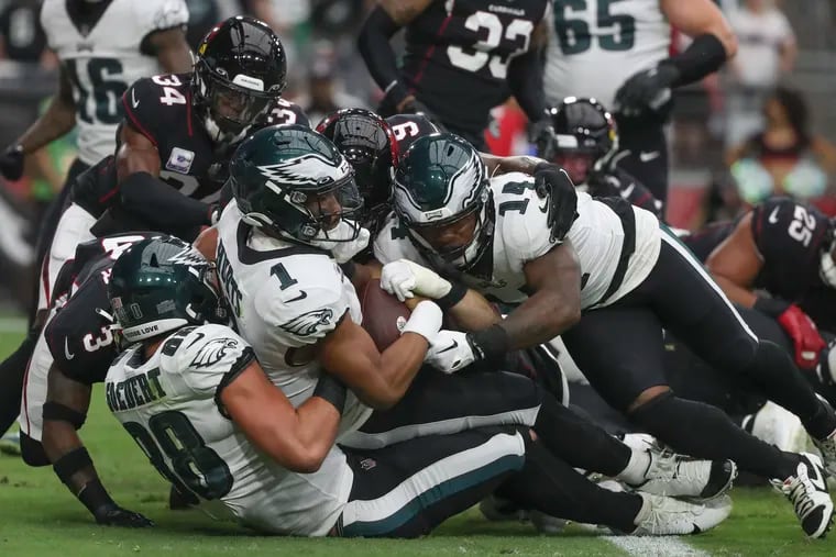 Jalen Hurts and the Eagles have converted 19 of 20 quarterback sneaks this season, including two short touchdown runs by Hurts against the Arizona Cardinals.