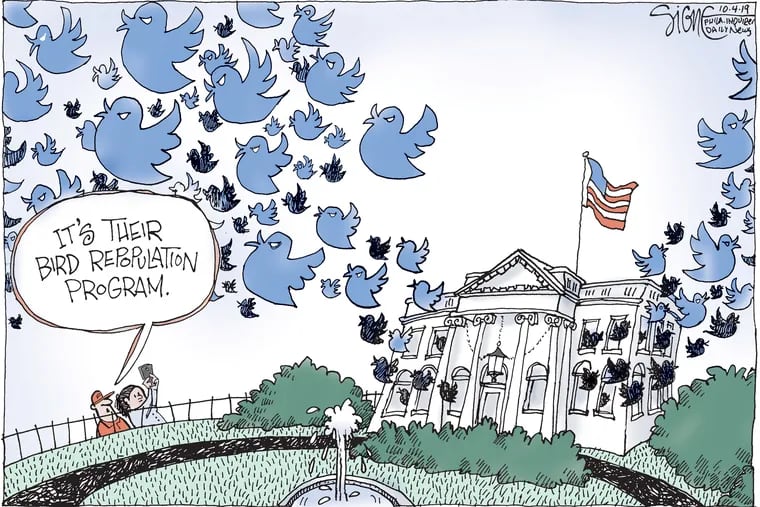 Signe Wilkinson draws a scene of the White House Twitter account.