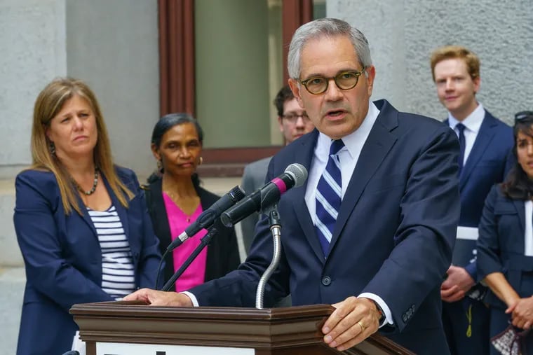 District Attorney Larry Krasner speaks at a press conference at City Hall in Philadelphia on June 15, 2021.