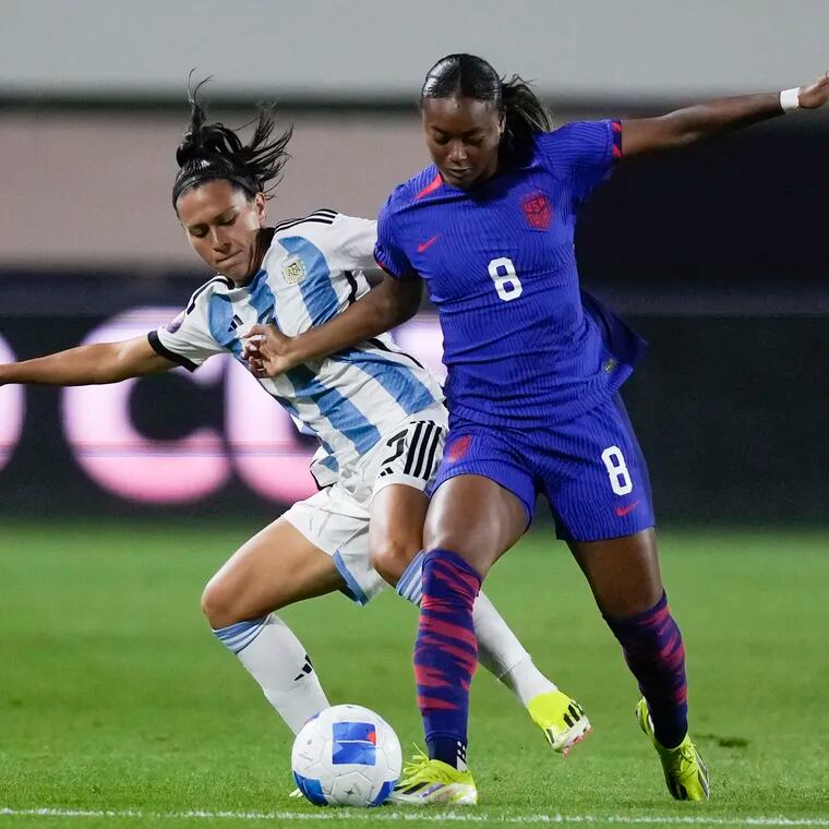Jaedyn Shaw (right) scored two goals for the U.S. women's soccer team in its win over Argentina.