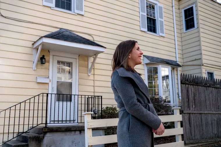 Haddonfield Mayor Colleen Bianco Bezich outside one of the affordable homes that the borough purchased and will rent out to meet its legal obligation to provide 83 affordable units by 2025.