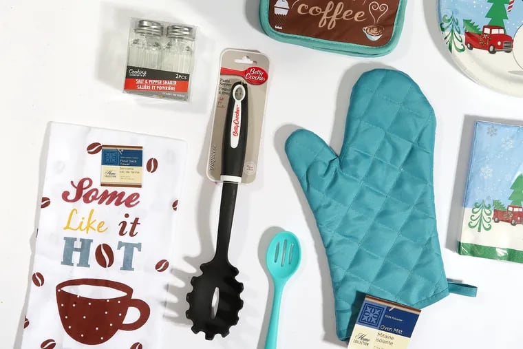 Kitchen items were part of Amie Devlin's purchases using $20 at Dollar Tree, pictured in Philadelphia on Thursday, Dec. 5, 2019. A pasta spoon was one of her favorite finds.