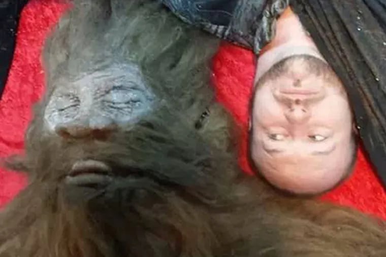 Bigfoot hunter Rick Dyer with creature he says he shot in San Antonio in Sept. 2012. This was taken after it was scientifically studied and taxonomied.