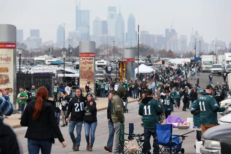 Eagles fans tailgate before the NFC championship game at Lincoln Financial Field.