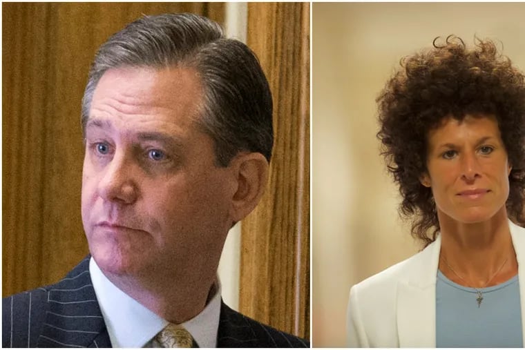 In late October 2015, Andrea Constand (right) filed her defamation suit against  former Montgomery County District Attorney Bruce L. Castor Jr. (left) a week before an election in which he was trying to regain the office of district attorney in Montgomery County.