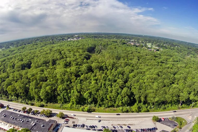 An aerial view of the 213 acres currently owned by the Archdiocese of Philadelphia. Peter Miller, president of Carlino Commercial Development, working under the development name Sproul Road Developers LLC, plans to redevelop 47.1 acres as commercial space, 5.1 acres as recreation fields, leaving more than 160 acres as open, forested land.