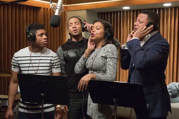 In this image released by Fox, Bryshere Gray, from left, Jussie Smollett, Taraji P. Henson and Terrence Howard appear in a scene from "Empire." Smollett is not expected to return to the show after being accused of lying about being targeted in a January hate crime attack, and the case’s abrupt dismissal doesn't appear to have made a difference.