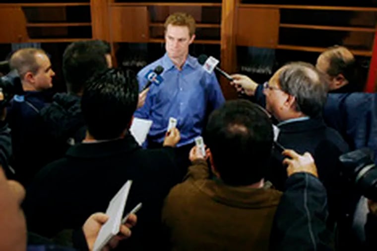 Pitcher Kyle Kendrick, with reporters at Citizens Bank Park during the Phillies Winter Caravan, went 10-4 with a 3.87 ERA in 2007.