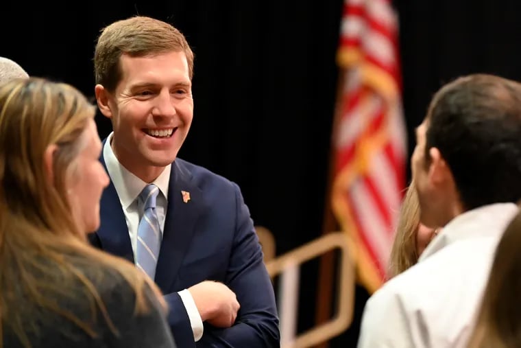 Rep. Conor Lamb meets with supporters before his debate with State Rep. Malcolm Kenyatta at Muhlenberg College Apr. 3, 2022 students the first live, televised Democratic Senate debate.