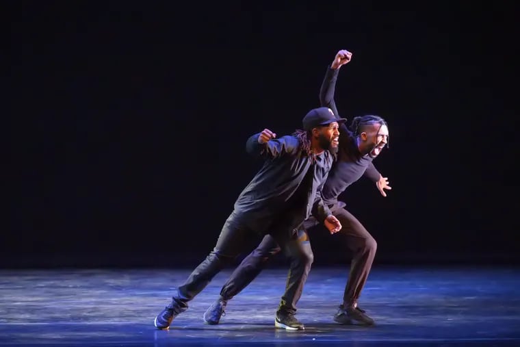 Rennie Harris Puremovement dancers Phillip Cuttino Jr. (left) and Kai Rapelyea in "A Day in the Life."
