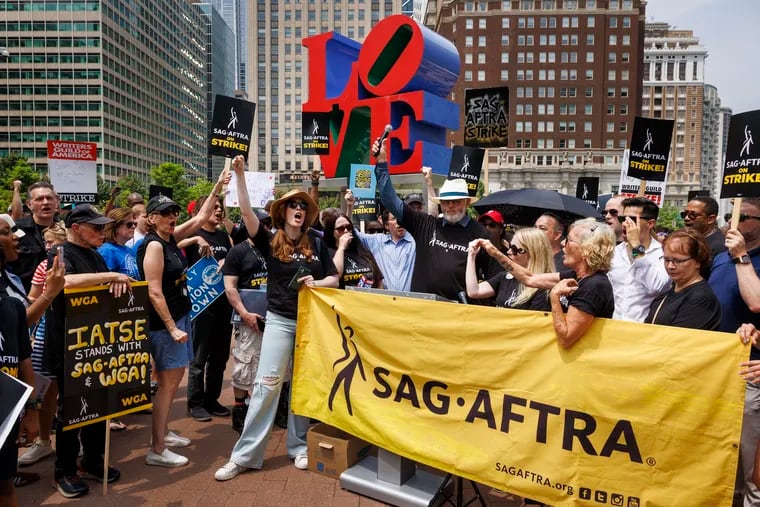 SAG-AFTRA members and supporters gathered together in LOVE Park, at 15th Street and JFK Boulevard in Philadelphia, for a rally on July 23, 2023.