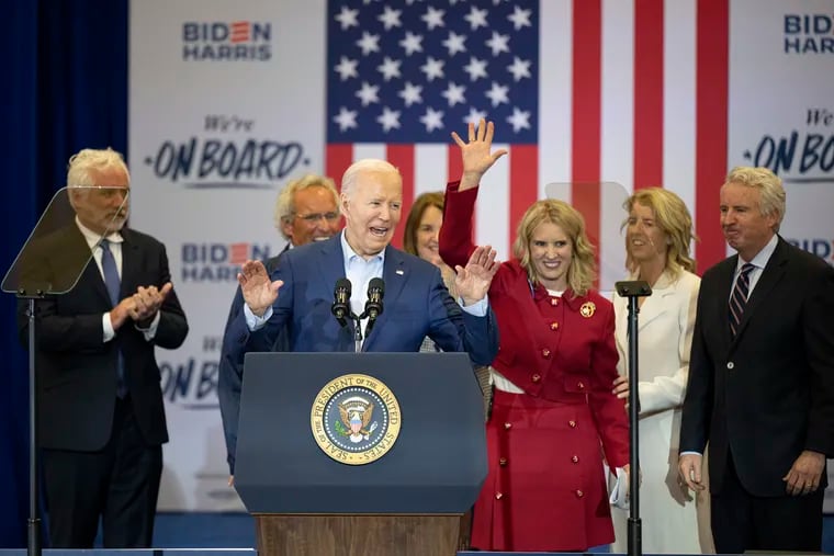 President Joe Biden speaks during a campaign event at the Martin Luther King Recreation Center in Philadelphia, Thursday, April 18, 2024, with members of the Kennedy family.