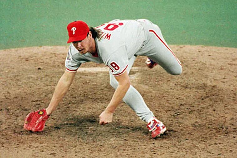 Phillies pitcher Mitch Williams in the 9th inning of game 6 of the 1993 World Series with Toronto. He gave up the winning home run and the Phils lost the series. (AP)