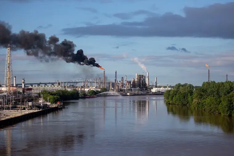 An oil refinery explosion caused fires seen from the Passyunk Avenue Drawbridge on June 21, 2019.